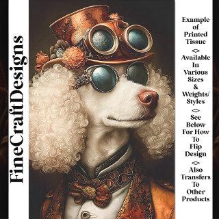 Regal White Steampunk Poodle Dog AX7 Decoupage Tissue Paper