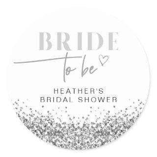 REGINA Silver Sequins Bride to Be Shower Classic Round Sticker