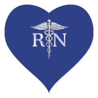 Registered Nurse RN Caduceus on Navy Blue Decor Heart Sticker
