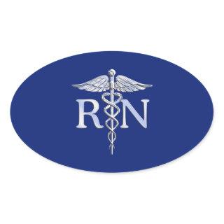 Registered Nurse RN Caduceus on Navy Blue Decor Oval Sticker