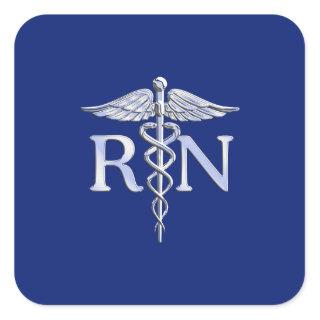 Registered Nurse RN Caduceus on Navy Blue Decor Square Sticker