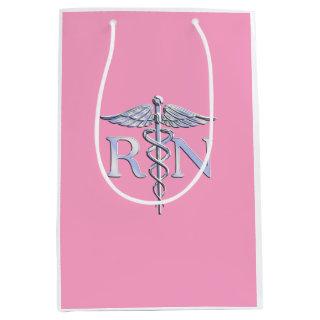 Registered Nurse RN Caduceus on Pink Rose Medium Gift Bag