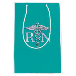 Registered Nurse RN Caduceus on Vibrant Turquoise Medium Gift Bag