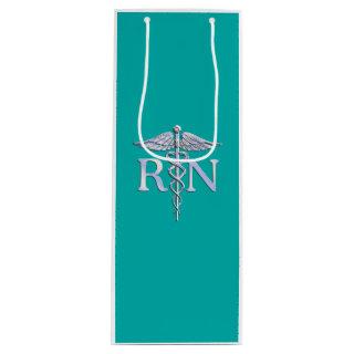 Registered Nurse RN Caduceus on Vibrant Turquoise Wine Gift Bag