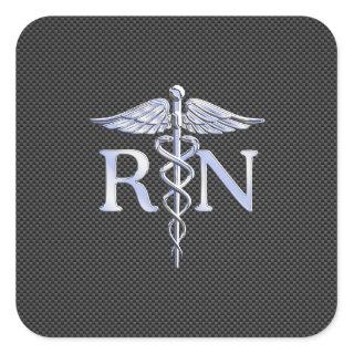 Registered Nurse RN Caduceus Snakes Carbon Square Sticker