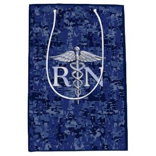 Registered Nurse RN Silber Caduceus Navy Blue Camo Medium Gift Bag