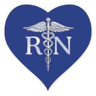 Registered Nurse RN Silver Caduceus Navy Blue deco Heart Sticker