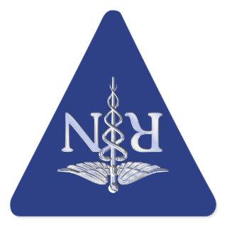 Registered Nurse RN Silver Caduceus Navy Blue deco Triangle Sticker