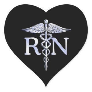 Registered Nurse RN Silver Caduceus Snakes Black Heart Sticker