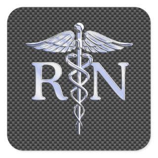 Registered Nurse RN Silver Caduceus Snakes Square Sticker