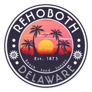 Rehoboth Beach Delaware Palm Trees Vintage 80s Classic Round Sticker