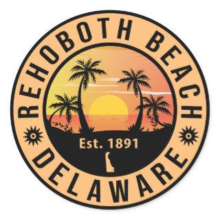 Rehoboth Beach Delaware Retro Sunset Souvenirs 70s Classic Round Sticker