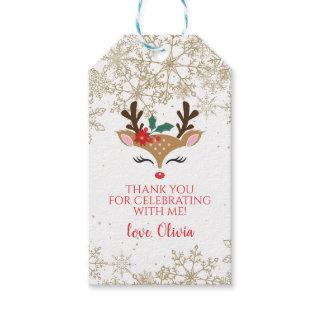Reindeer christmas birthday gold snowflakes favor gift tags