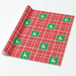 Reindeer Christmas Red Green White Twill Plaid