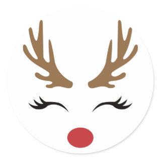 Reindeer Face Classic Round Sticker