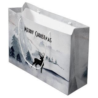 Reindeer in the Wild Gray Watercolor Christmas Large Gift Bag
