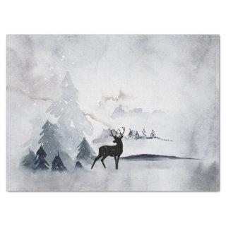 Reindeer in the Wild Gray Watercolor Christmas Tissue Paper