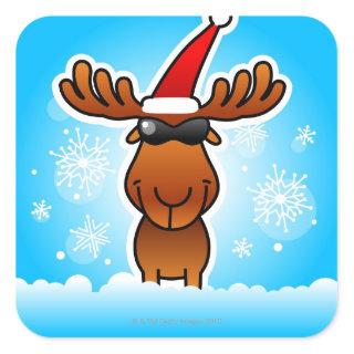 Reindeer Playing Santa Square Sticker