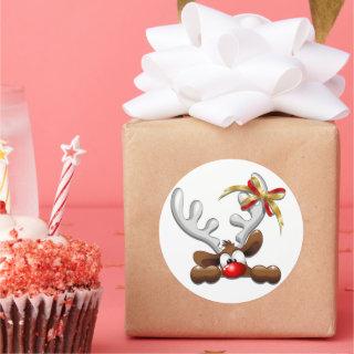 Reindeer Puzzled Funny Christmas Character Classic Round Sticker