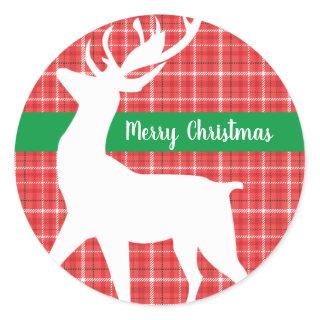 Reindeer Red Plaid Twill Pattern Merry Christmas C Classic Round Sticker