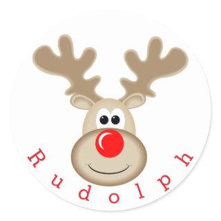 Reindeer Rudolph red nose Classic Round Sticker