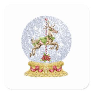 Reindeer snow globe square sticker