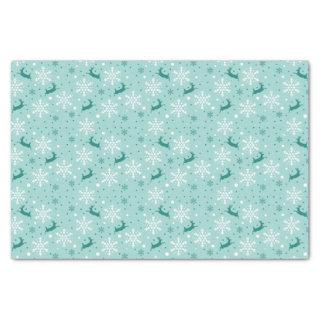 Reindeer Snowflake Teal Christmas Pattern Tissue Paper