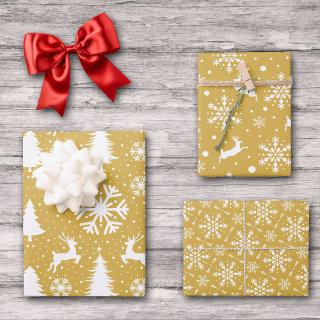 Reindeer Snowflakes Christmas Trees Gold Pattern   Sheets