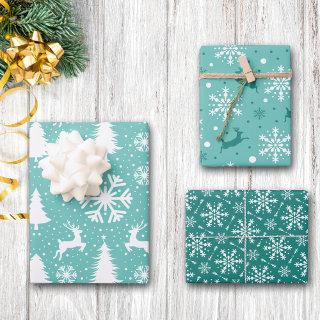 Reindeer Snowflakes Christmas Trees Teal Pattern  Sheets