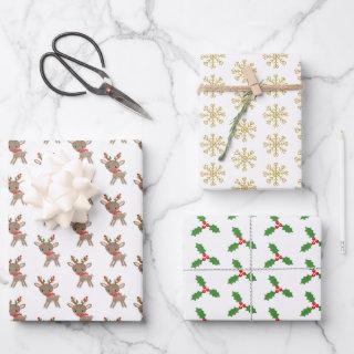 Reindeer Snowflakes Holly Berries Christmas  Sheets
