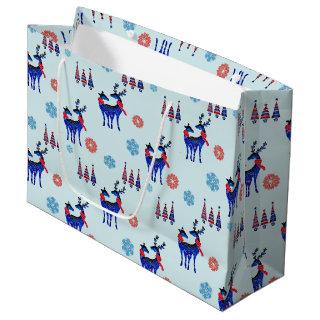 Reindeers, Christmas Trees and Snowflakes Pattern Large Gift Bag
