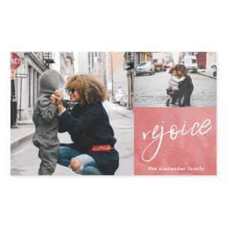 Rejoice and Be Glad Red and White Photo Christmas Rectangular Sticker
