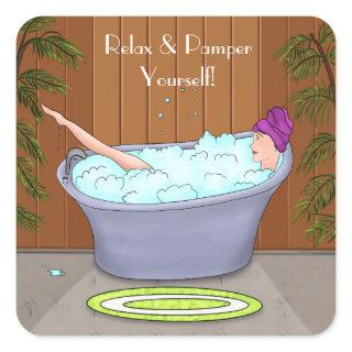 Relax & Pamper Yourself Bubble Bath Time Square Sticker