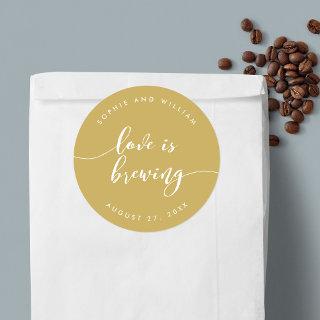 Relax Script Love is Brewing Custom Color Wedding Classic Round Sticker