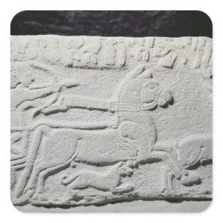 Relief depicting a deer hunt square sticker
