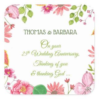 Religious 25th Wedding Anniversary Flowers Square Sticker