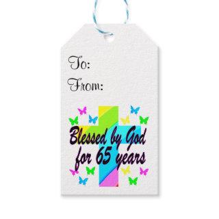 RELIGIOUS 65TH BLESSED BY GOD DESIGN GIFT TAGS