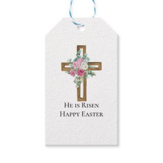 Religious Easter He is Risen Wood Cross Floral  Gift Tags