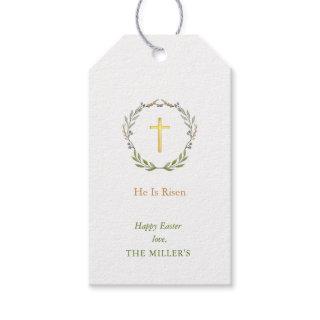 Religious He is risen, Gold Cross Easter Gift Tags