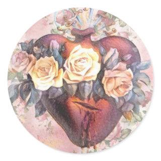 Religious Immaculate Heart Virgin Mary Roses       Classic Round Sticker