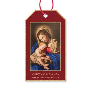 Religious Red Gold Madonna & Child Christmas Gift Tags