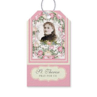 Religious St. Therese Vintage Pink Roses Prayer Gift Tags