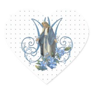 Religious Virgin Mary Catholic Vintage Blue Floral Heart Sticker