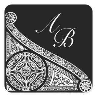 RENAISSANCE MONOGRAM Black and White Square Sticker