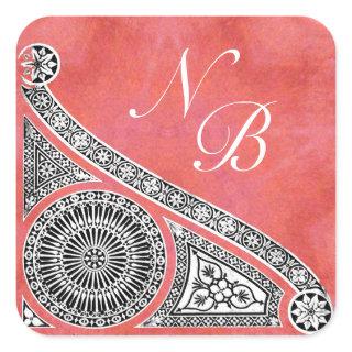 RENAISSANCE MONOGRAM pink red white Square Sticker