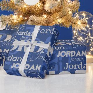 Repeating Name Pattern Blue and Silver Christmas