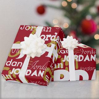 Repeating Name Pattern Red Gold White Christmas