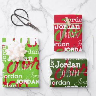 Repeating Name Pattern Red Green White Christmas  Sheets