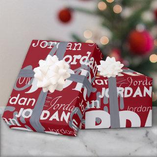 Repeating Name Pattern Red Silver White Christmas