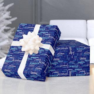 Repeating Name Personalized Blue & Silver